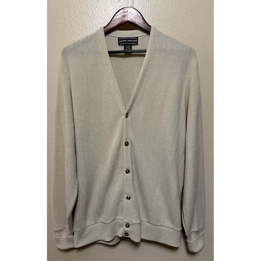 Vintage‎ David Taylor Cardigan Sweater Acrylic Knit Made in USA Grandpa Mens L